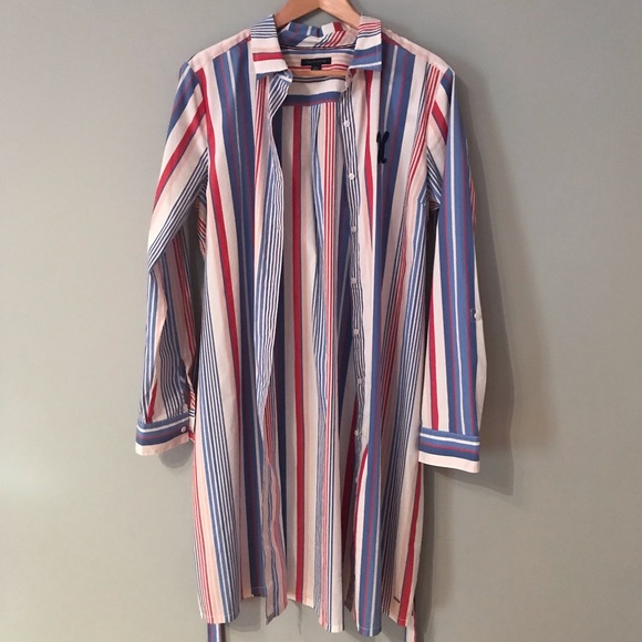 Button down Shirt Dress TOMMY HILFIGER Striped Belted Midi Dress XL Like new - Picture 5 of 16